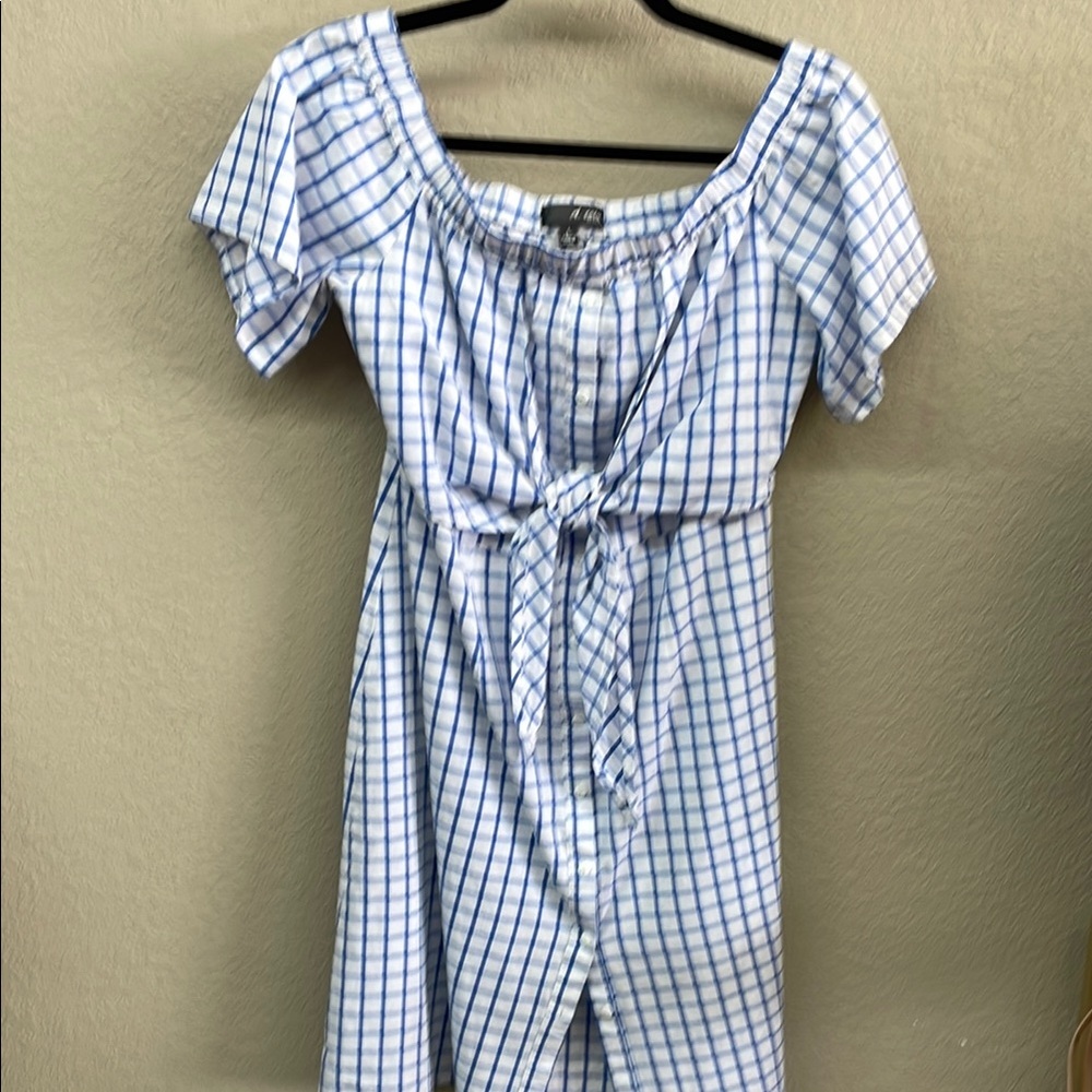 Blue and White Ruffled Tie Front Sundress